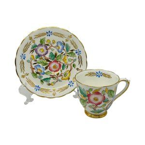 Royal Chelsea England Demitasse Cup & Saucer Set 385A Floral‎ AOP Bone China EUC